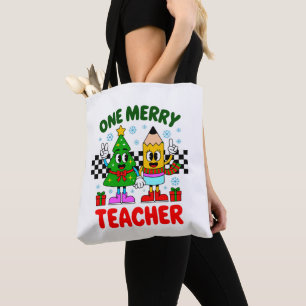 One Merry Teacher Christmas Tree Pencil Xmas Vibes Tote Bag