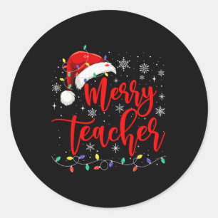 One Merry Teacher Lights Red Santa Hat Xmas Family Classic Round Sticker