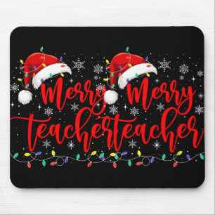 One Merry Teacher Lights Red Santa Hat Xmas Family Mouse Pad