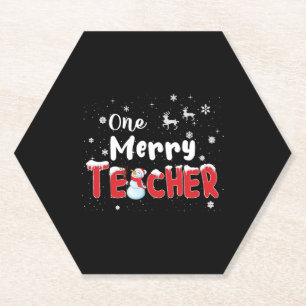 One Merry Teacher Snowman Teaching Christmas Paper Coaster