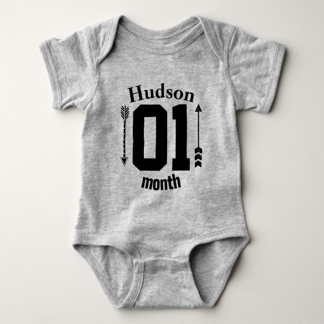 One Month Arrows Baby Boy Personalised Baby Bodysuit (Front)