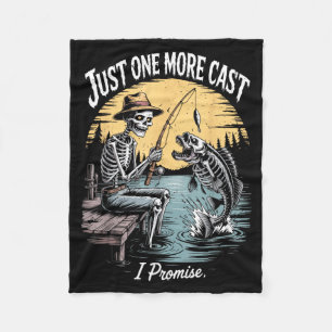 One More Cast Skeleton Fishing Halloween Fisherman Fleece Blanket