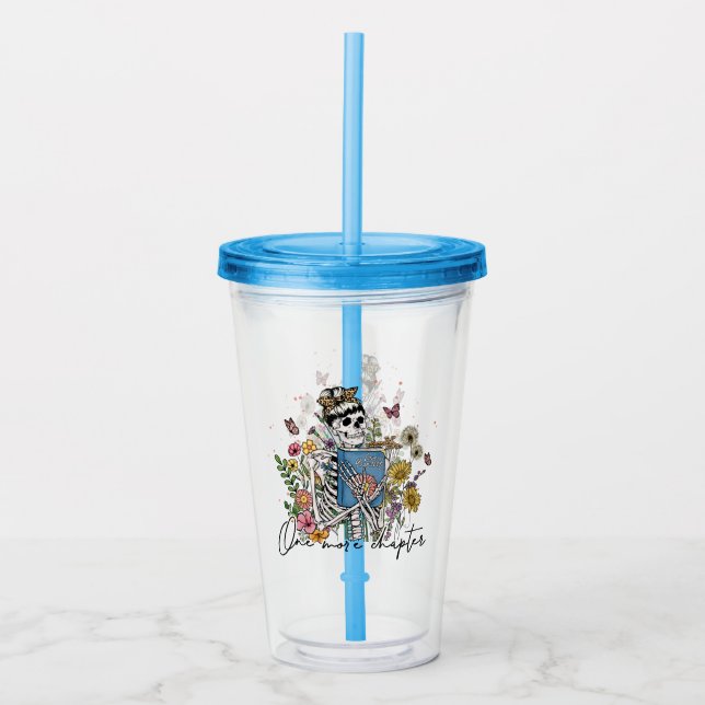 One More Chapter Floral Skeleton Acrylic Tumbler (Front)