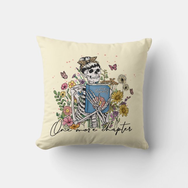 One More Chapter Floral Skeleton Cushion (Front)