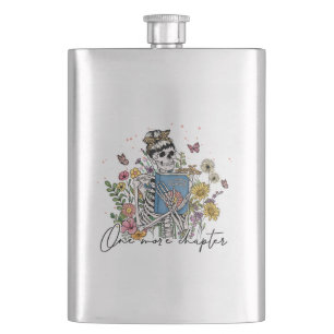 One More Chapter Floral Skeleton Hip Flask
