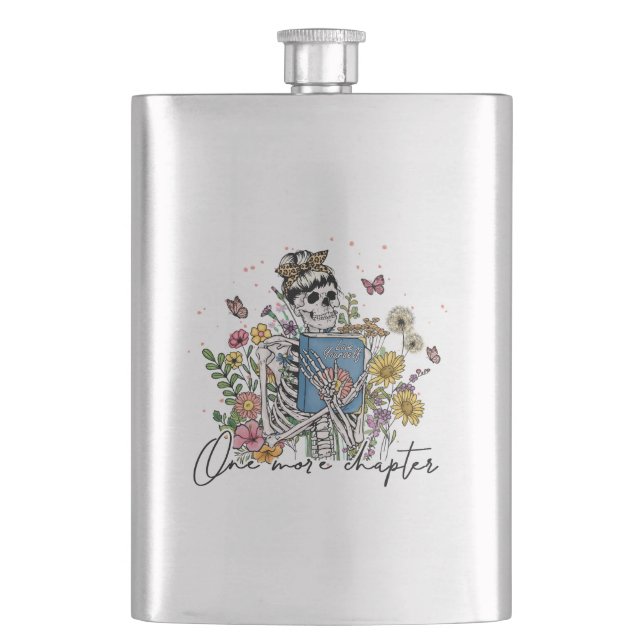 One More Chapter Floral Skeleton Hip Flask (Front)