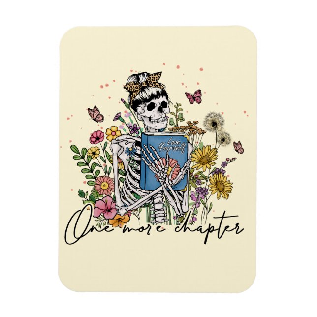 One More Chapter Floral Skeleton Magnet (Vertical)
