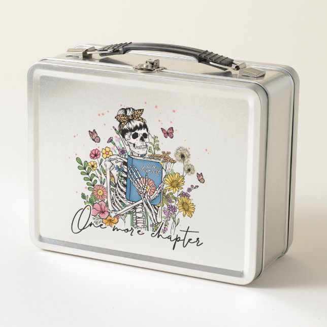 One More Chapter Floral Skeleton Metal Lunch Box (Front)