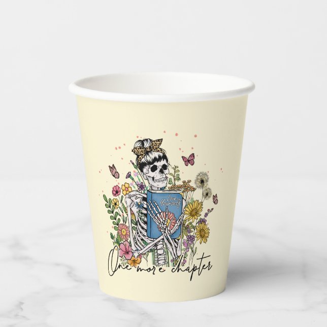 One More Chapter Floral Skeleton Paper Cups (Front)