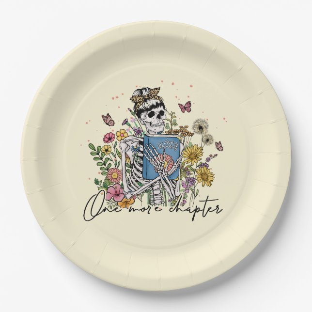 One More Chapter Floral Skeleton Paper Plate (Front)
