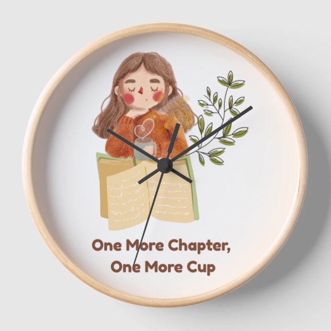One More Chapter, One More Cup | Cosy Book Lover  Clock (Front)
