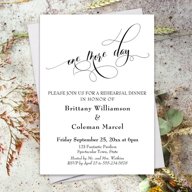 One More Day Typography Rehearsal Dinner Invitation (Creator Uploaded)