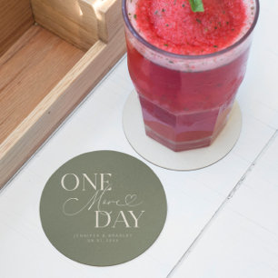 One More Day Wedding Rehearsal Sage Green Round Paper Coaster