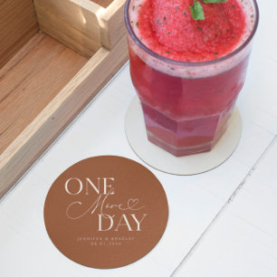 One More Day Wedding Rehearsal Terracotta Round Paper Coaster