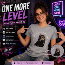 One More Level Cat Gamer T-Shirt | Cute Gaming Cat