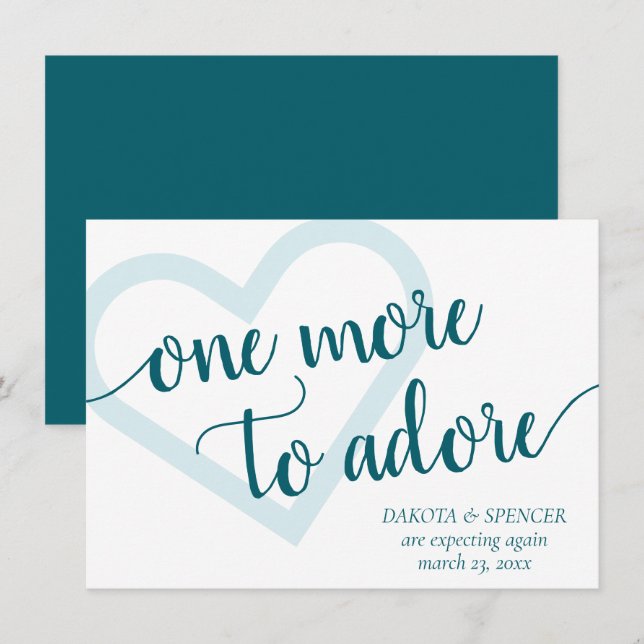 One More to Adore | Aqua Teal Heart Pregnancy Announcement (Front/Back)