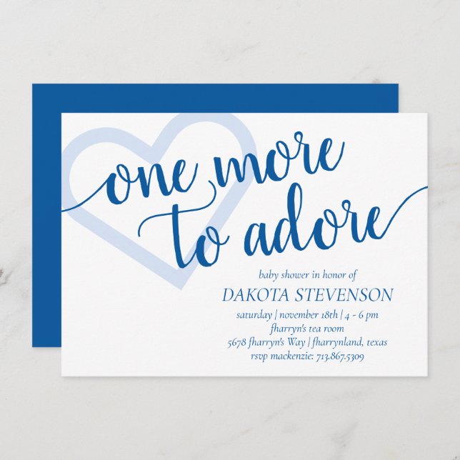 One More to Adore | Classic Blue New Baby Shower Invitation (Front/Back)