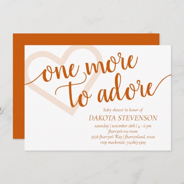 One More to Adore | Fall Orange Heart Baby Shower Invitation (Front/Back)