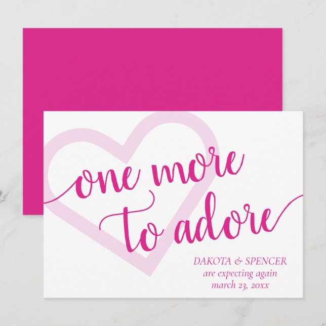 One More to Adore | Hot Pink Heart Pregnancy Announcement (Front/Back)