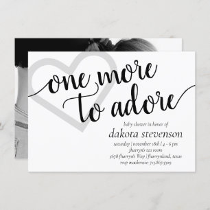 One More to Adore Simple Black Baby Shower Photo Invitation