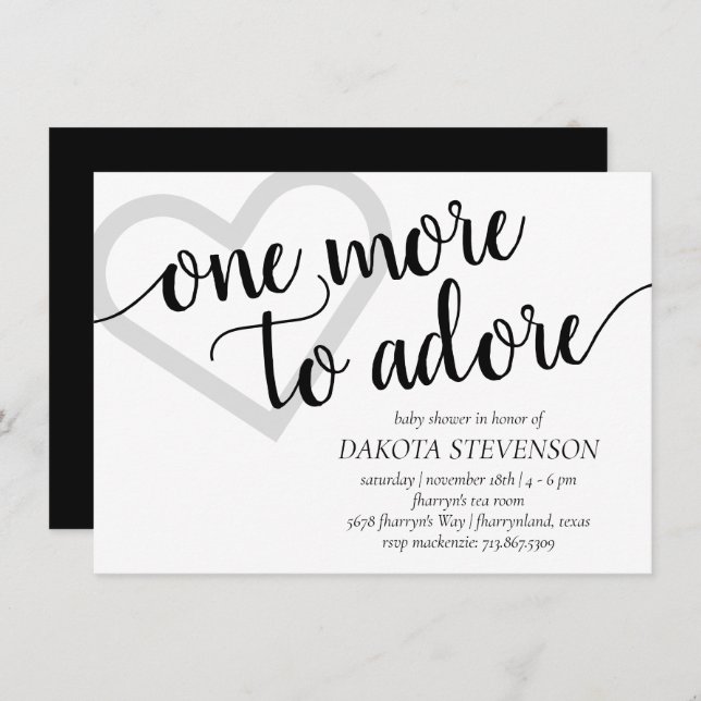One More to Adore | Simple Black Heart Baby Shower Invitation (Front/Back)