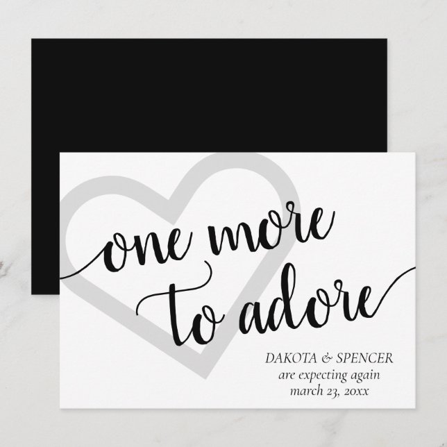 One More to Adore | Simple Black Heart Pregnancy Announcement (Front/Back)