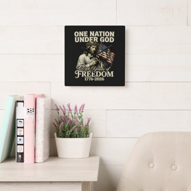One Nation Under God 250 Years Blessings Square Wall Clock (Reading Room)