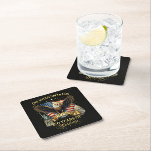 One Nation Under God 250 Years Square Paper Coaster