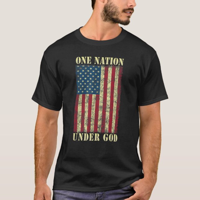 One Nation Under God  4th Of July Design Usa Flag T-Shirt (Front)
