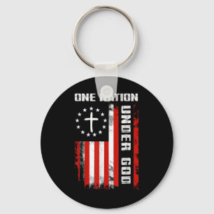 One Nation Under God American Flag Cross 4th Of Ju Key Ring