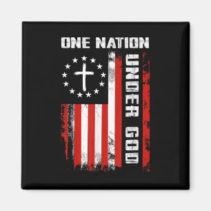 One Nation Under God American Flag Cross 4th Of Ju Magnet