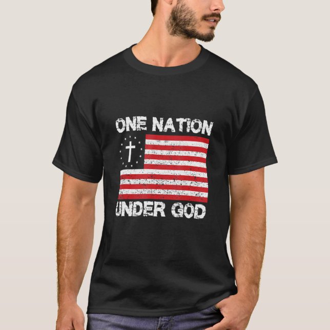 One Nation Under God American Flag Cross Usa Patri T-Shirt (Front)