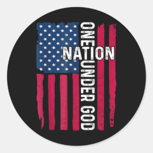 One Nation Under God Christian Cross Usa Flag 4th Classic Round Sticker