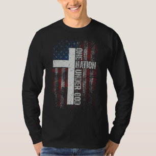 One Nation Under God Christian Worship Cross Flag T-Shirt