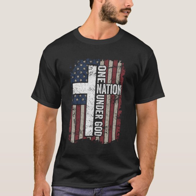 One Nation Under God Christian Worship Usa Cross F T-Shirt (Front)