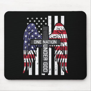 One Nation Under God Cross Flag Wings Memorial Mouse Pad