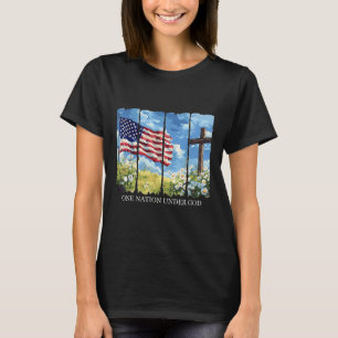 One Nation Under God Cross Usa Flag Faith Christia T-Shirt