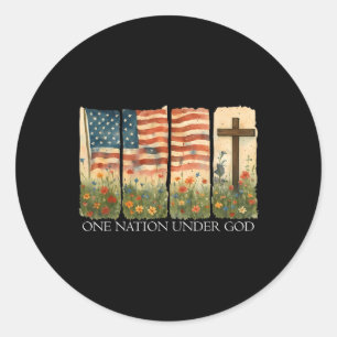 One Nation Under God Flag 4th Of July Floral Chris Classic Round Sticker