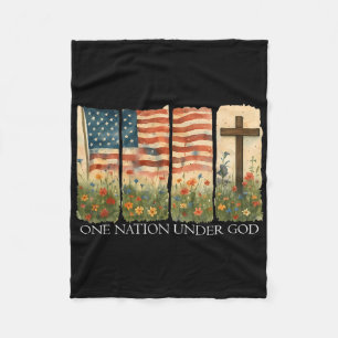 One Nation Under God Flag 4th Of July Floral Chris Fleece Blanket