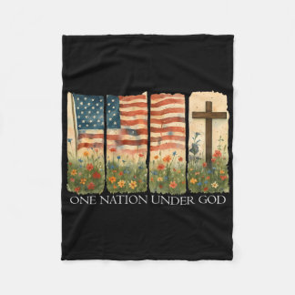 One Nation Under God Flag 4th Of July Floral Chris Fleece Blanket