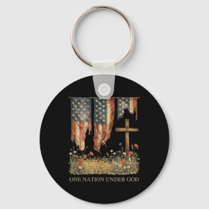 One Nation Under God Flag 4th Of July Patriotic Ch Key Ring