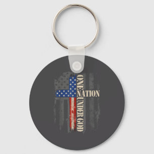 One Nation Under God Flag 4th Of July Patriotic Ch Key Ring