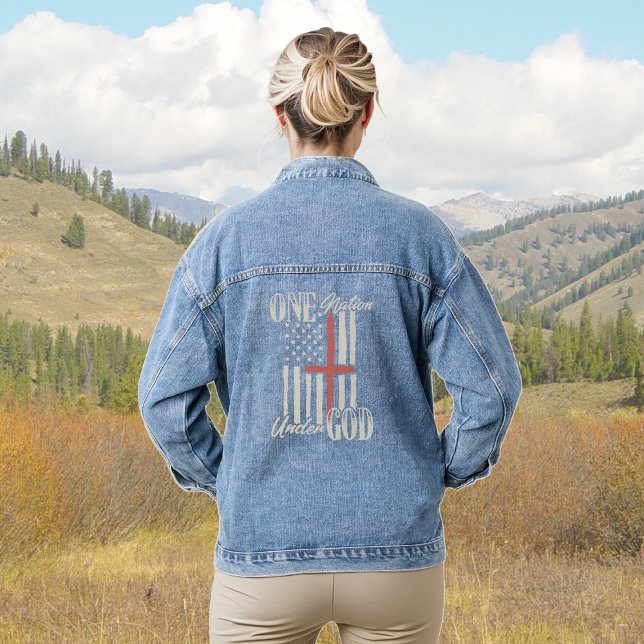 One Nation Under God Flag Cross Denim Jacket (Creator Uploaded)