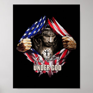 One Nation Under God Jesus Art Us Flag Christian M Poster