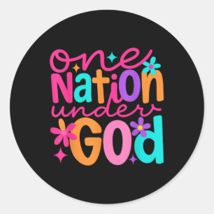 One Nation Under God, Jesus Bible Cross Patriotic Classic Round Sticker