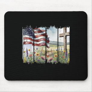 One Nation Under God Jesus Christian Cross Us Flag Mouse Pad