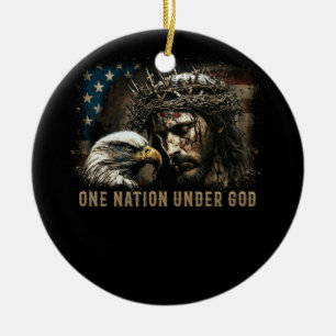 One Nation Under God Jesus Christian Eagle America Ceramic Ornament