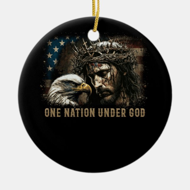 One Nation Under God Jesus Christian Eagle America Ceramic Ornament (Front)