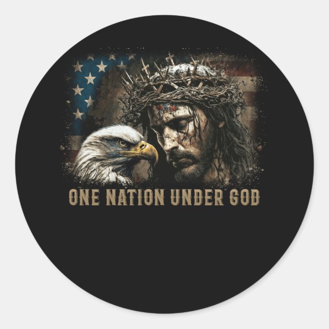 One Nation Under God Jesus Christian Eagle America Classic Round Sticker (Front)