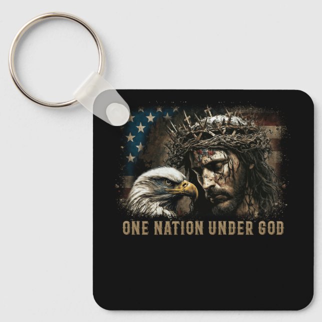 One Nation Under God Jesus Christian Eagle America Key Ring (Front)